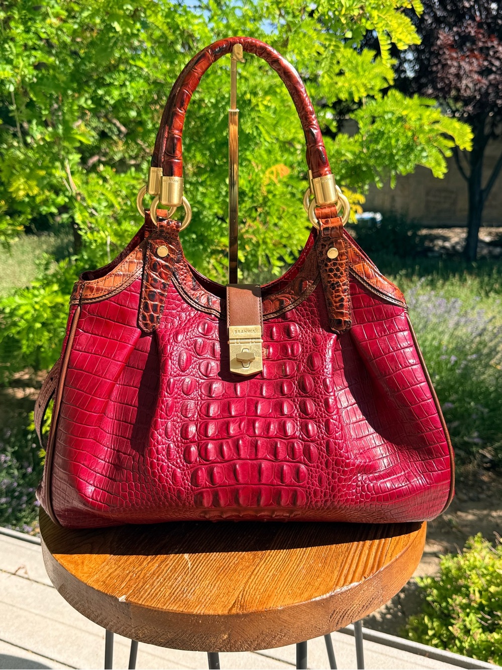 Brahmin Red Pecan Elisa Satchel Handbag